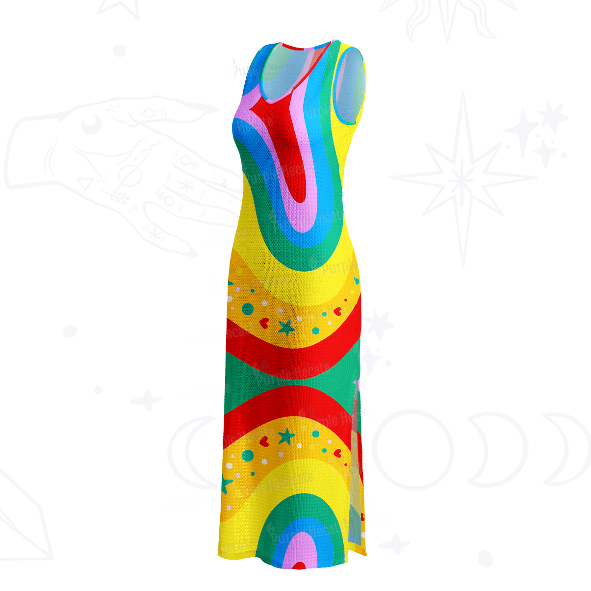 Purplehecate Dreamy Rainbow Waves Crochet Knit Maxi Dress