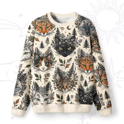 Purplehecate Enchanted Forest Cat Faces Fuzzy Ugly Sweatshirt