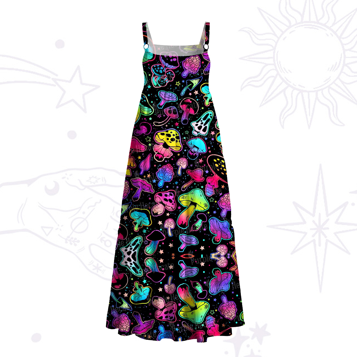 Purplehecate Psychedelic Mushroom Rave Wide Straps Maxi Dress