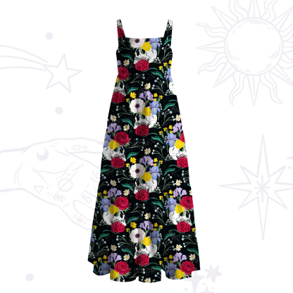 Purplehecate Sugar Skull Swing Wide Straps Maxi Dress
