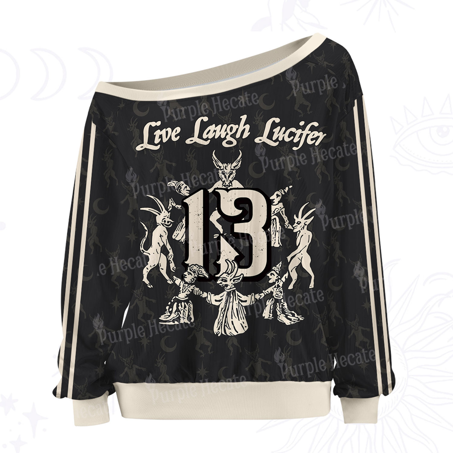 Purplehecate Live Laugh Lucifer With Wicked Delight Off The Shoulder Graphic Jersey