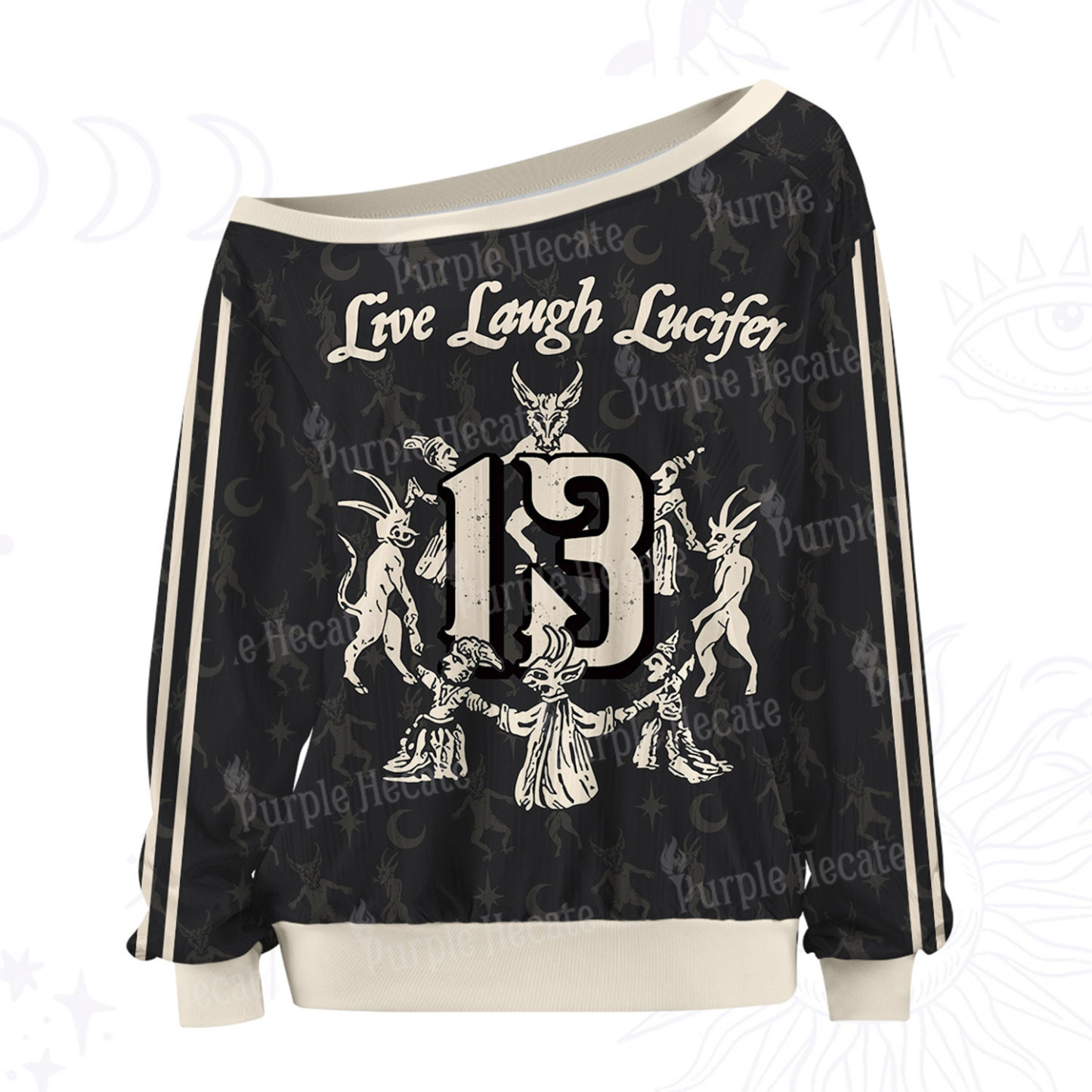 Purplehecate Live Laugh Lucifer With Wicked Delight Off The Shoulder Graphic Jersey