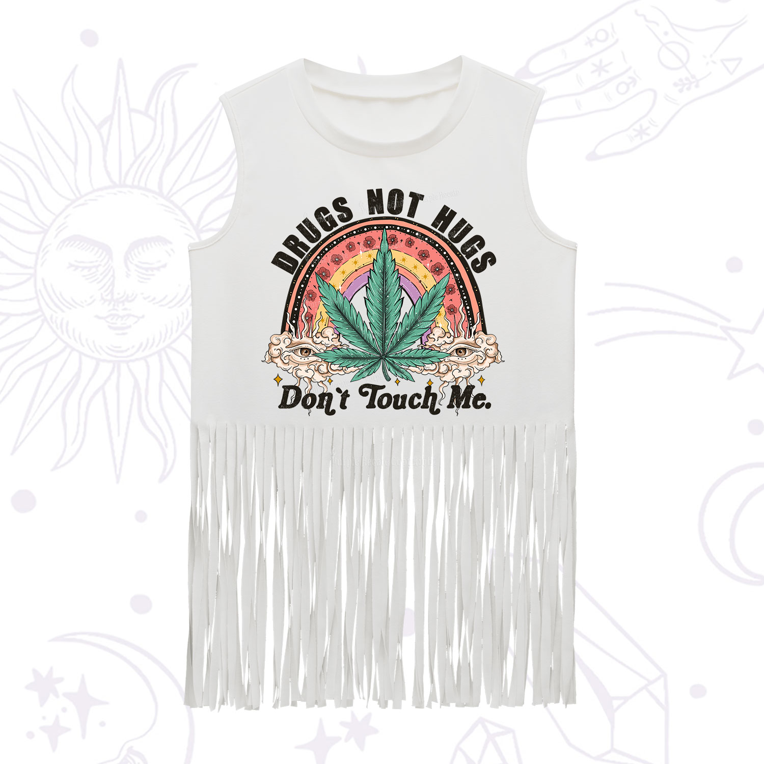 Purplehecate Drugs Not Hugs Fringe Tank Top