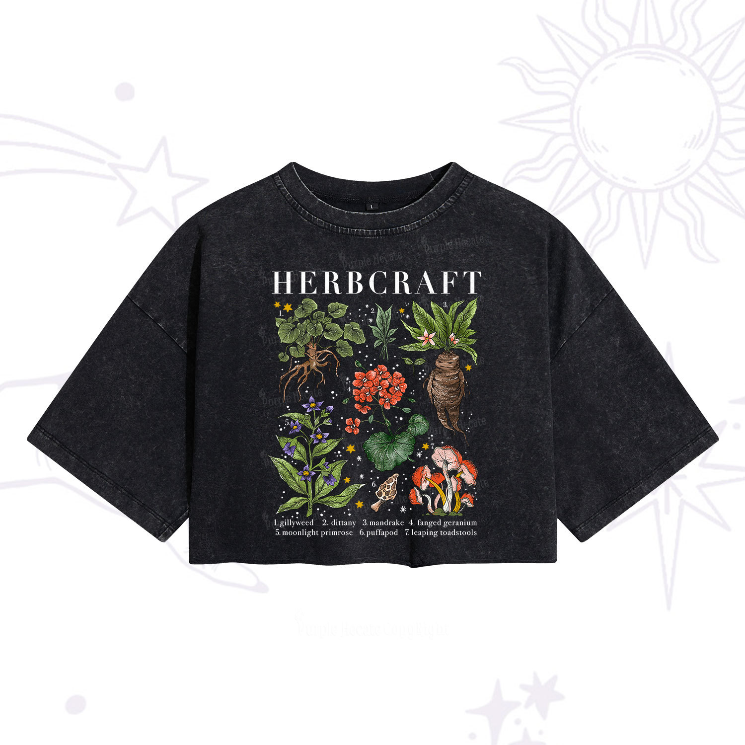 Purplehecate Magical Herbcraft Washed Cropped T-Shirt