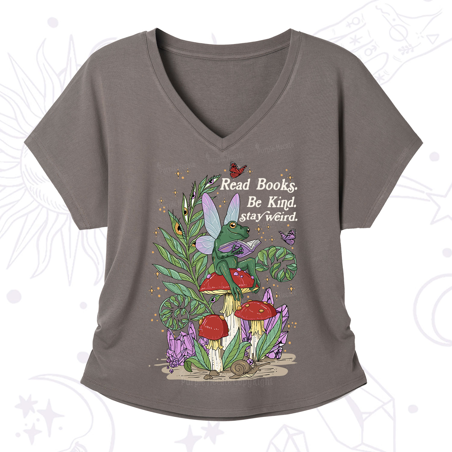 Purplehecate Read Books Be Kind Stay Weird V-Neck T-Shirt