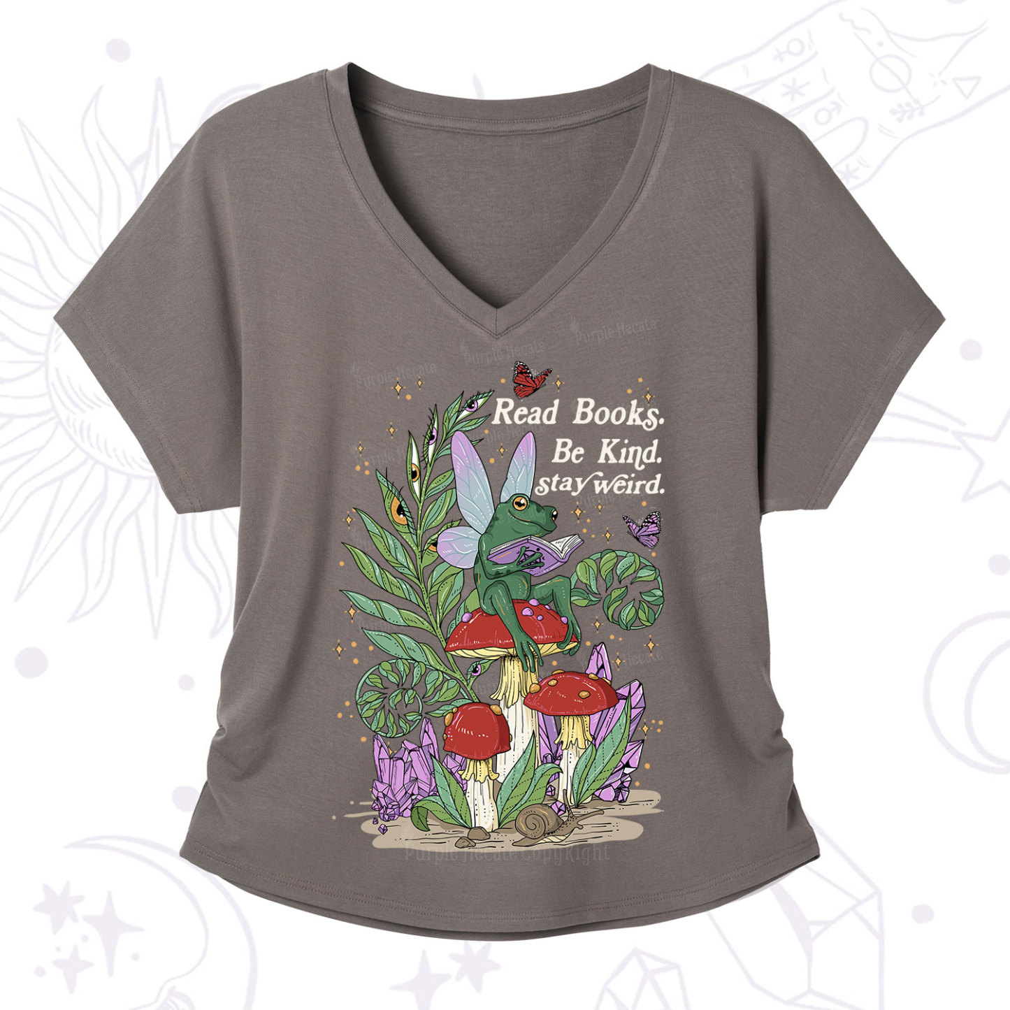 Purplehecate Read Books Be Kind Stay Weird V-Neck T-Shirt