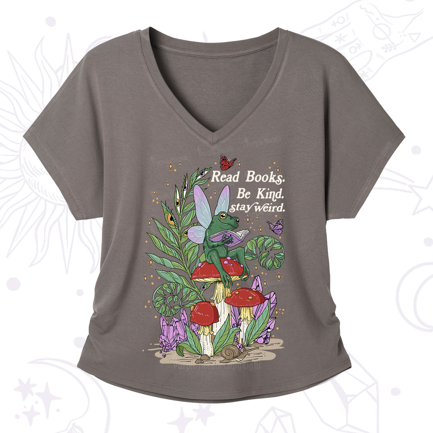 Purplehecate Read Books Be Kind Stay Weird V-Neck T-Shirt