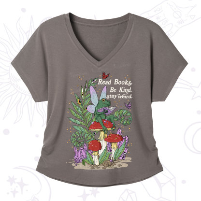 Purplehecate Read Books Be Kind Stay Weird V-Neck T-Shirt