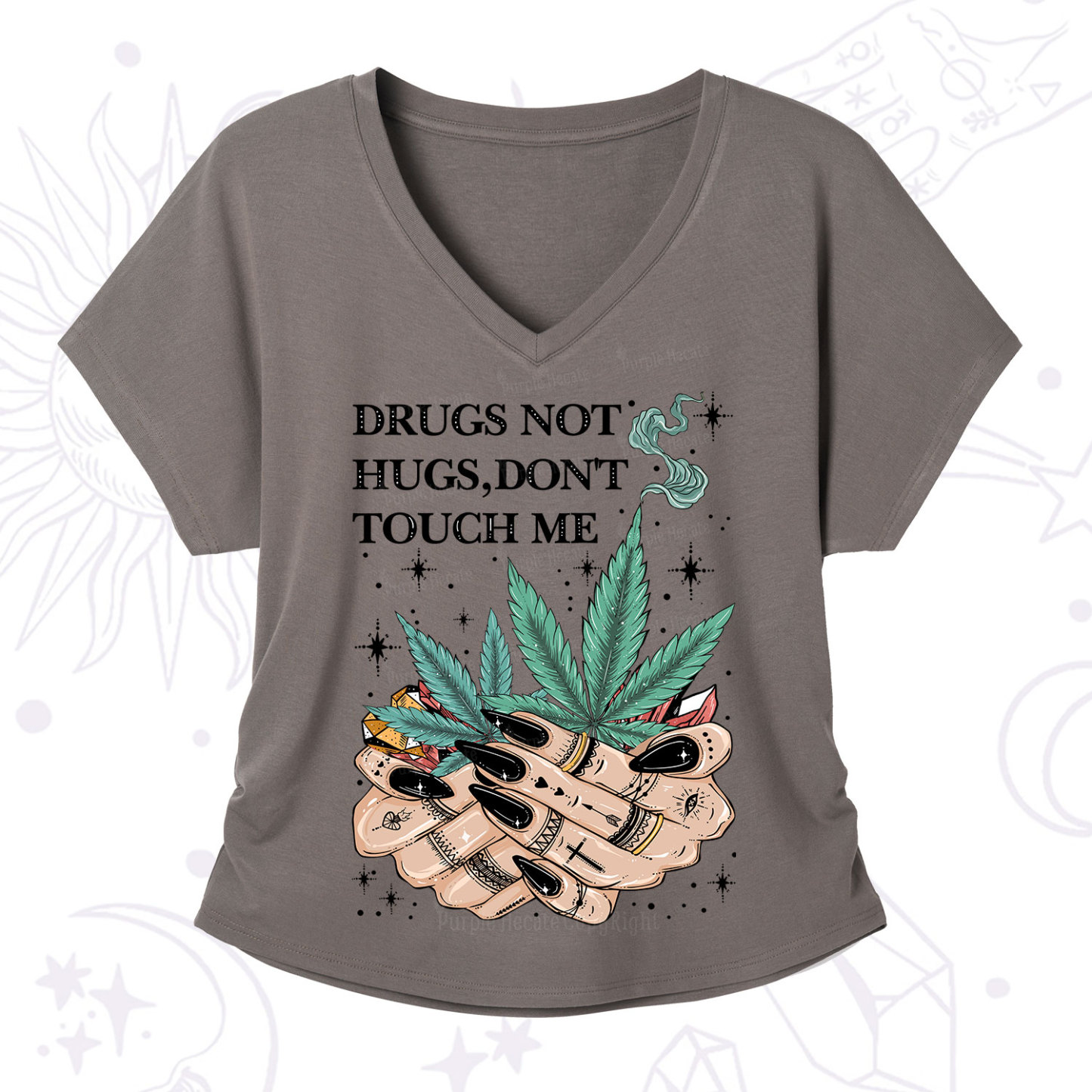 Purplehecate Drugs Not Hugs V-Neck T-Shirt