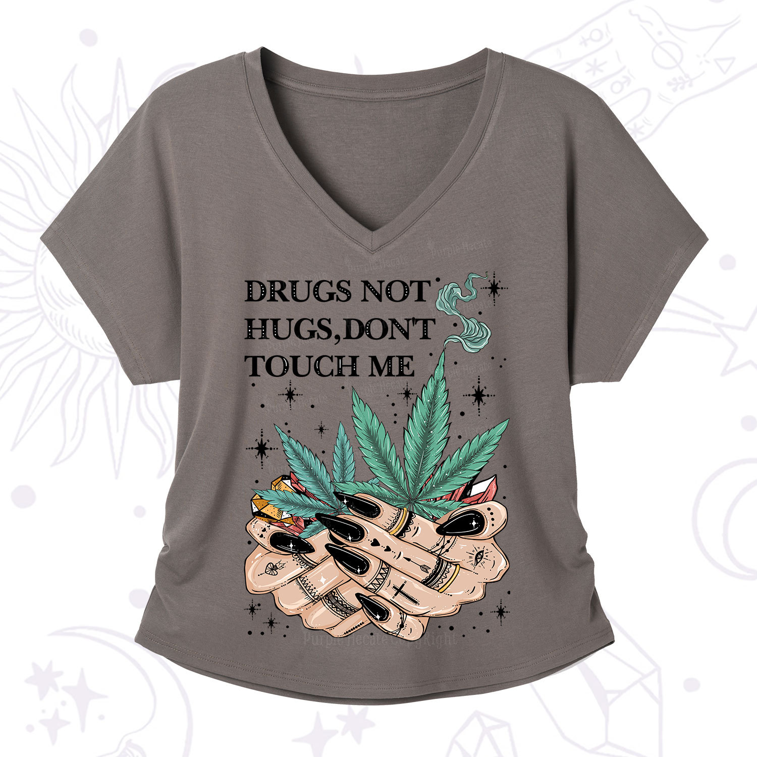 Purplehecate Drugs Not Hugs V-Neck T-Shirt
