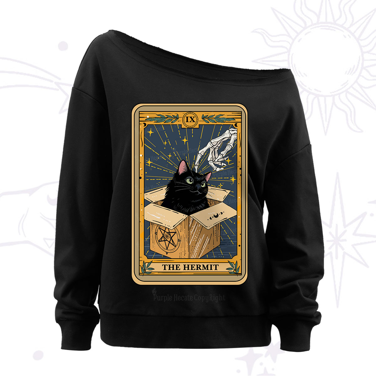 Purplehecate The Hermit Cat Tarot Off The Shoulder Sweatshirt