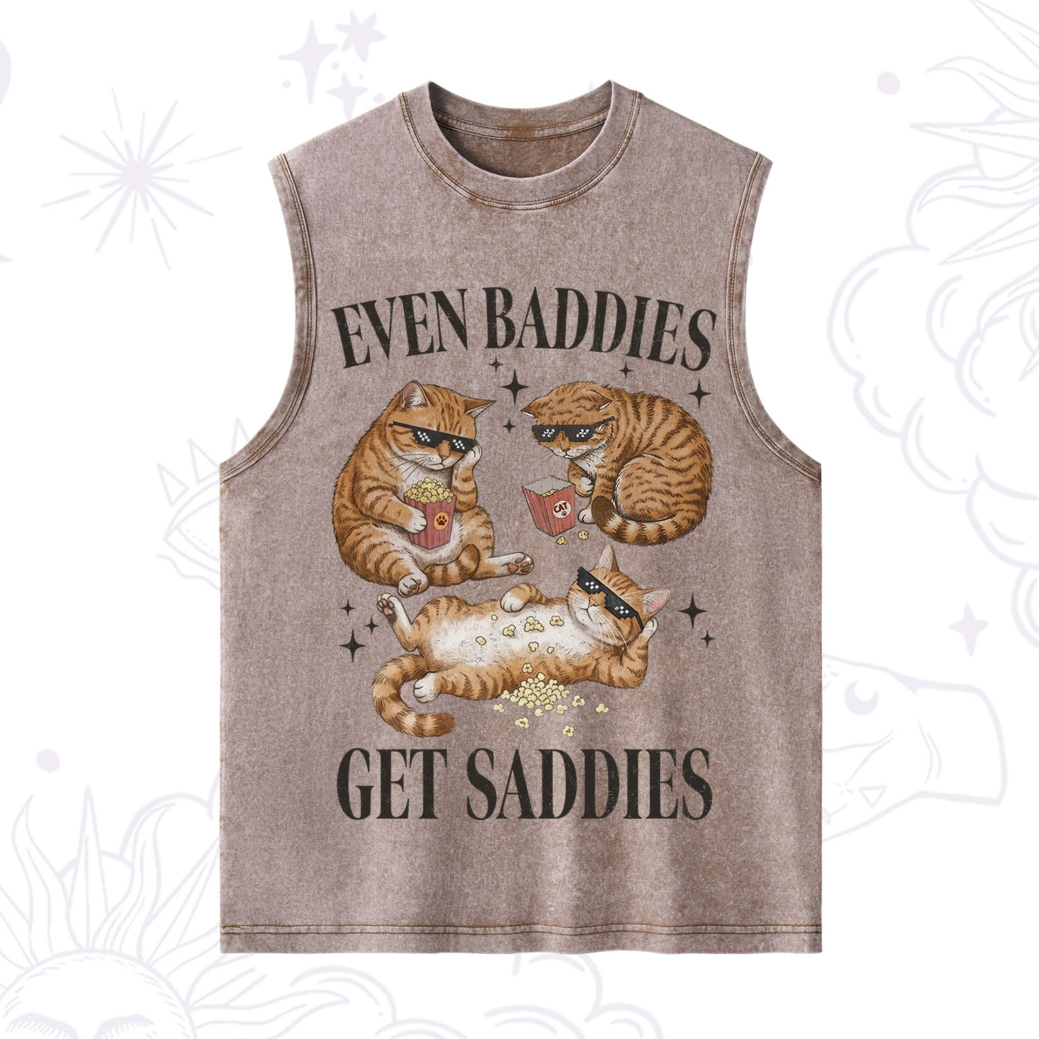 Purplehecate Even Baddies Get Saddies Funny Cat Washed Tank