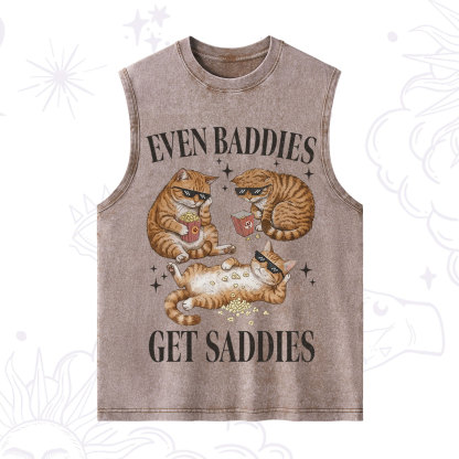Purplehecate Even Baddies Get Saddies Funny Cat Washed Tank
