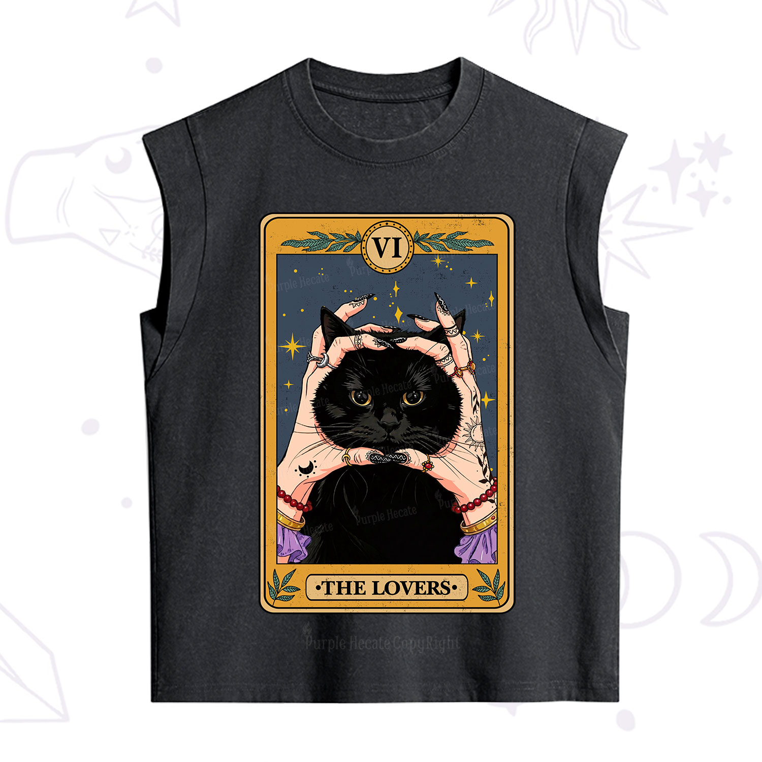 Purplehecate Black Cat The Lovers Tarot Card Vintage Washed Tank