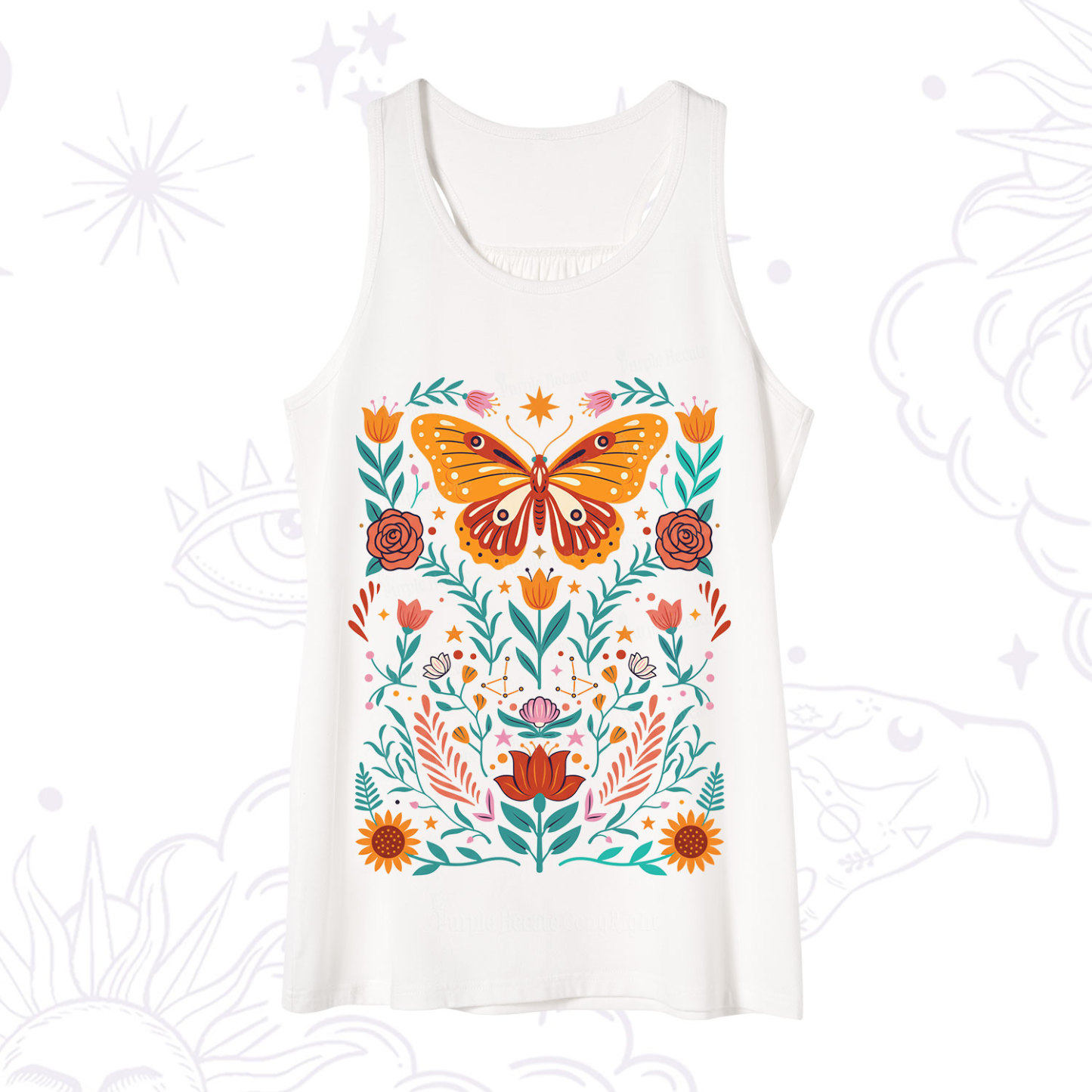 Purplehecate Boho Colorful Celestial Butterfly Tank