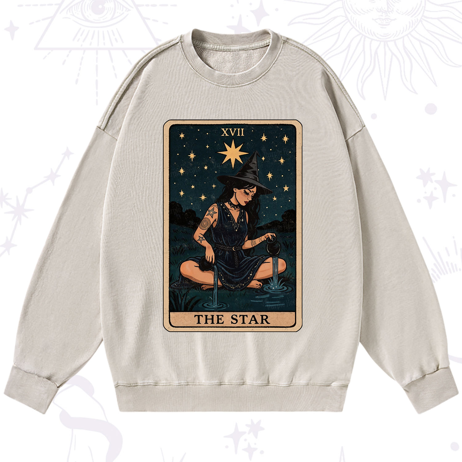 Purplehecate The Star Witch Tarot Washed Sweatshirt