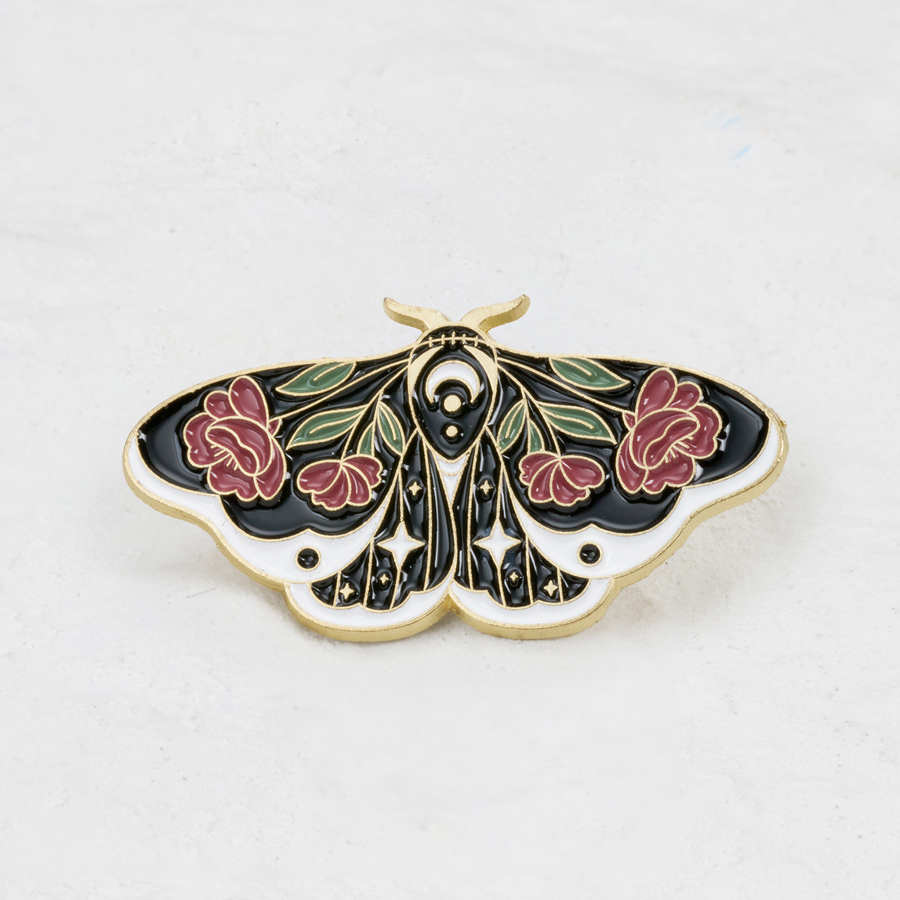 Purplehecate Magic The Moth With Red Roses Pin