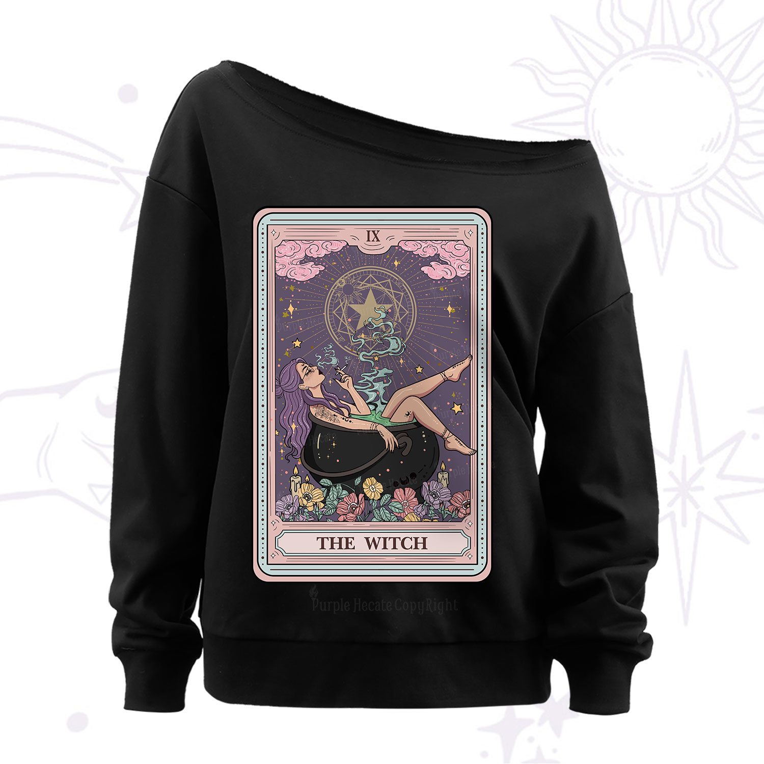 Purplehecate The Witch Tarot Card Off The Shoulder Sweatshirt