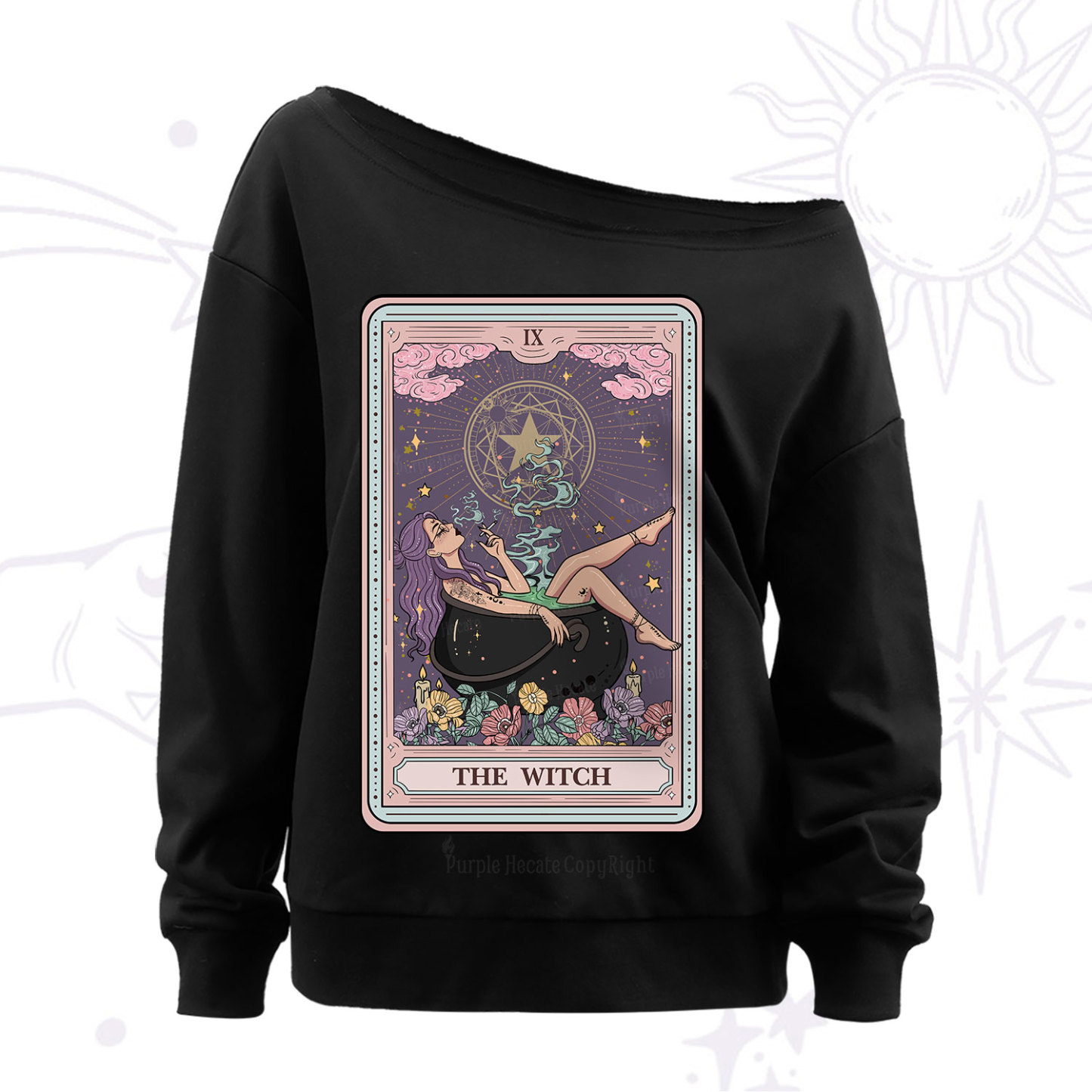 Purplehecate The Witch Tarot Card Off The Shoulder Sweat
