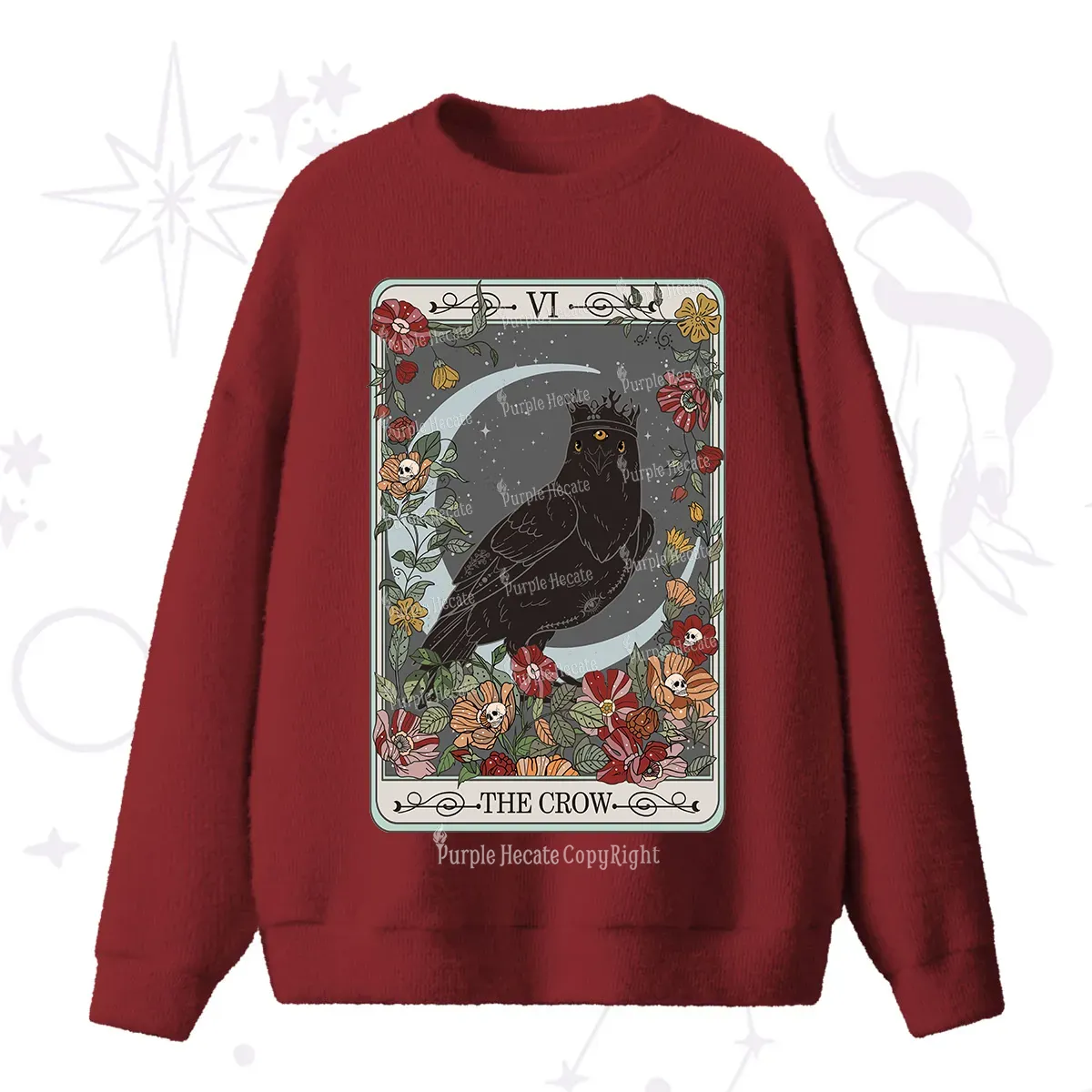 Purplehecate The Crow Tarot Card Fuzzy Ugly Sweater