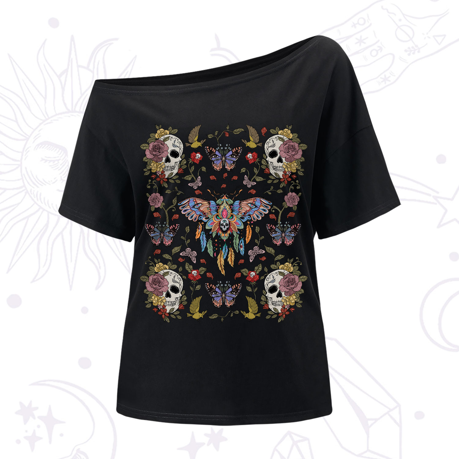 Purplehecate Deaths Head Moth One-Shoulder T-Shirt