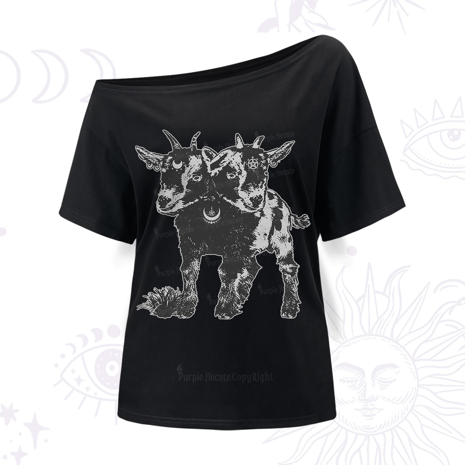 Purplehecate Two Headed Goat One Shoulder T-Shirt