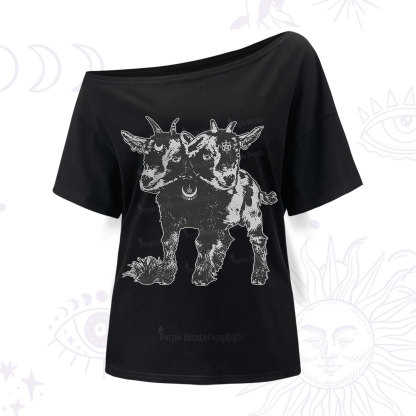 Purplehecate Two Headed Goat One Shoulder T-Shirt