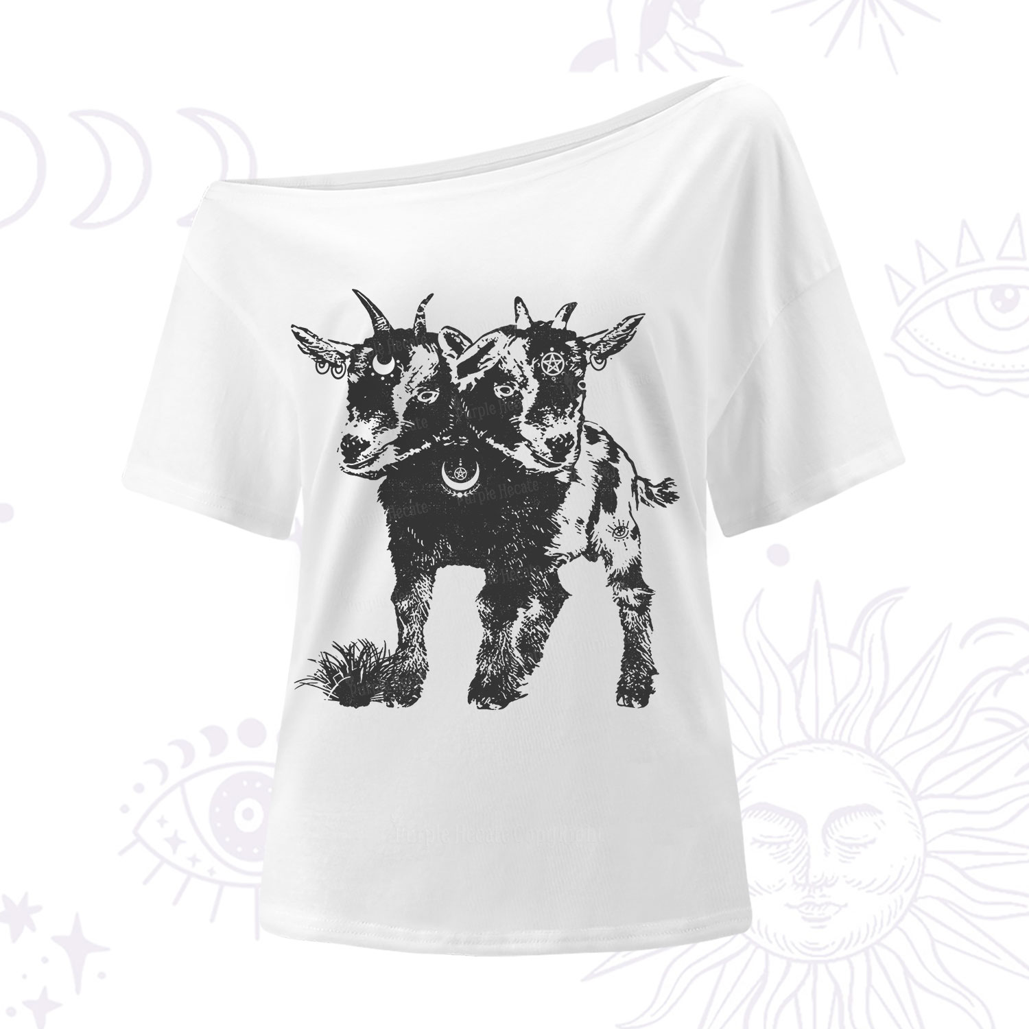 Purplehecate Two Headed Goat One Shoulder T-Shirt