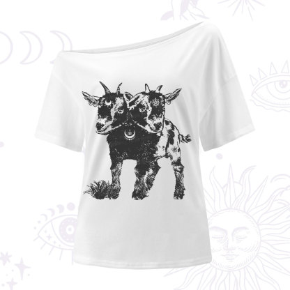 Purplehecate Two Headed Goat One Shoulder T-Shirt