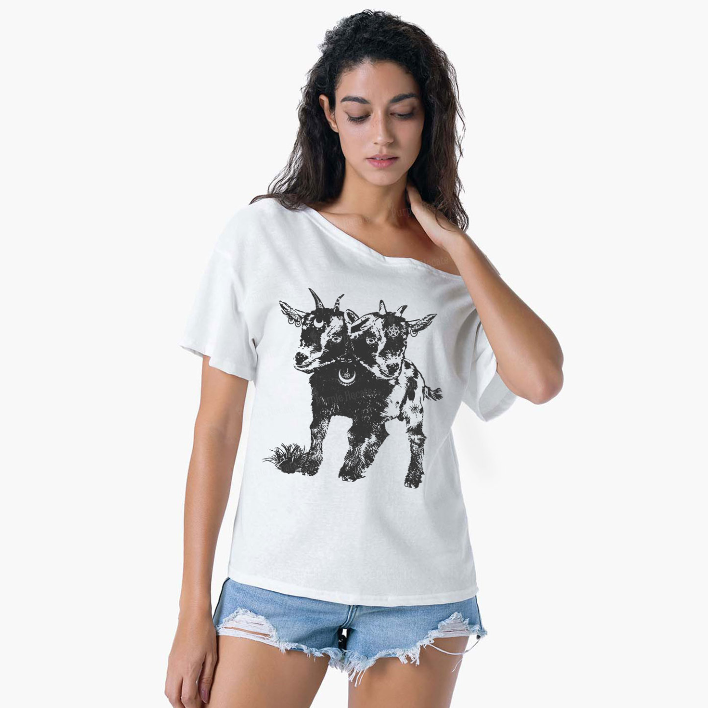 Purplehecate Two Headed Goat One Shoulder T-Shirt
