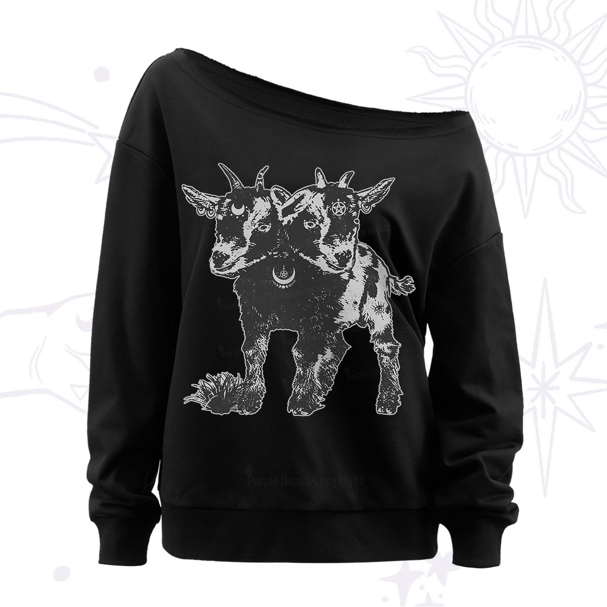 Purplehecate Two Headed Goat Off The Shoulder Sweatshirt