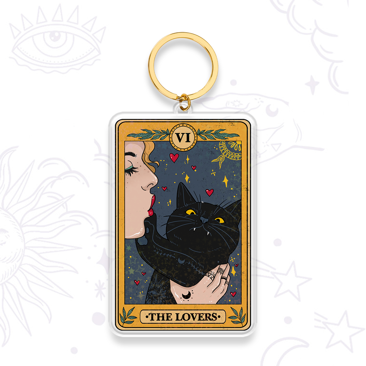 Purplehecate The Lovers Cat Tarot Keychain