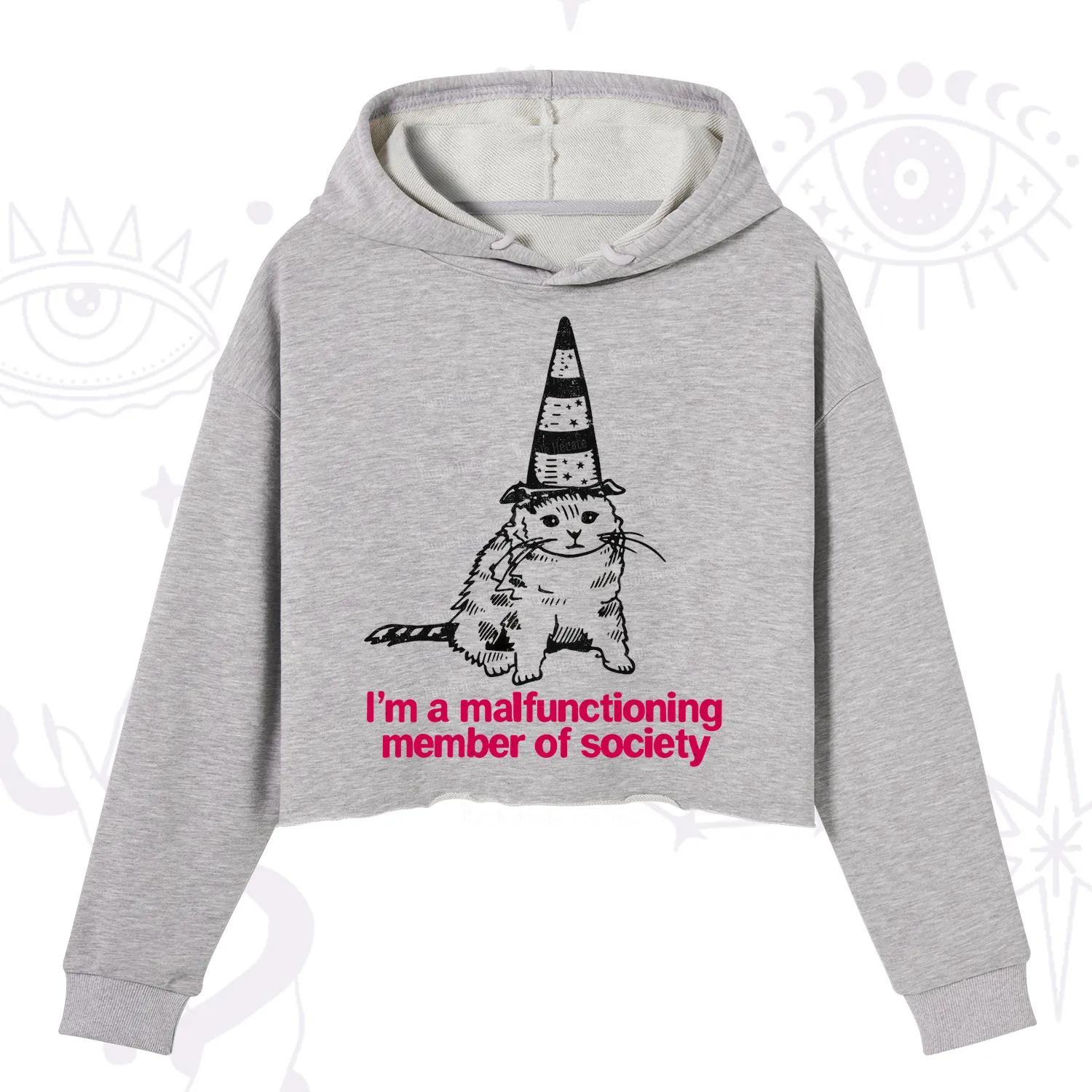 Purplehecate Social Anxiety Cat Crop Hoodie