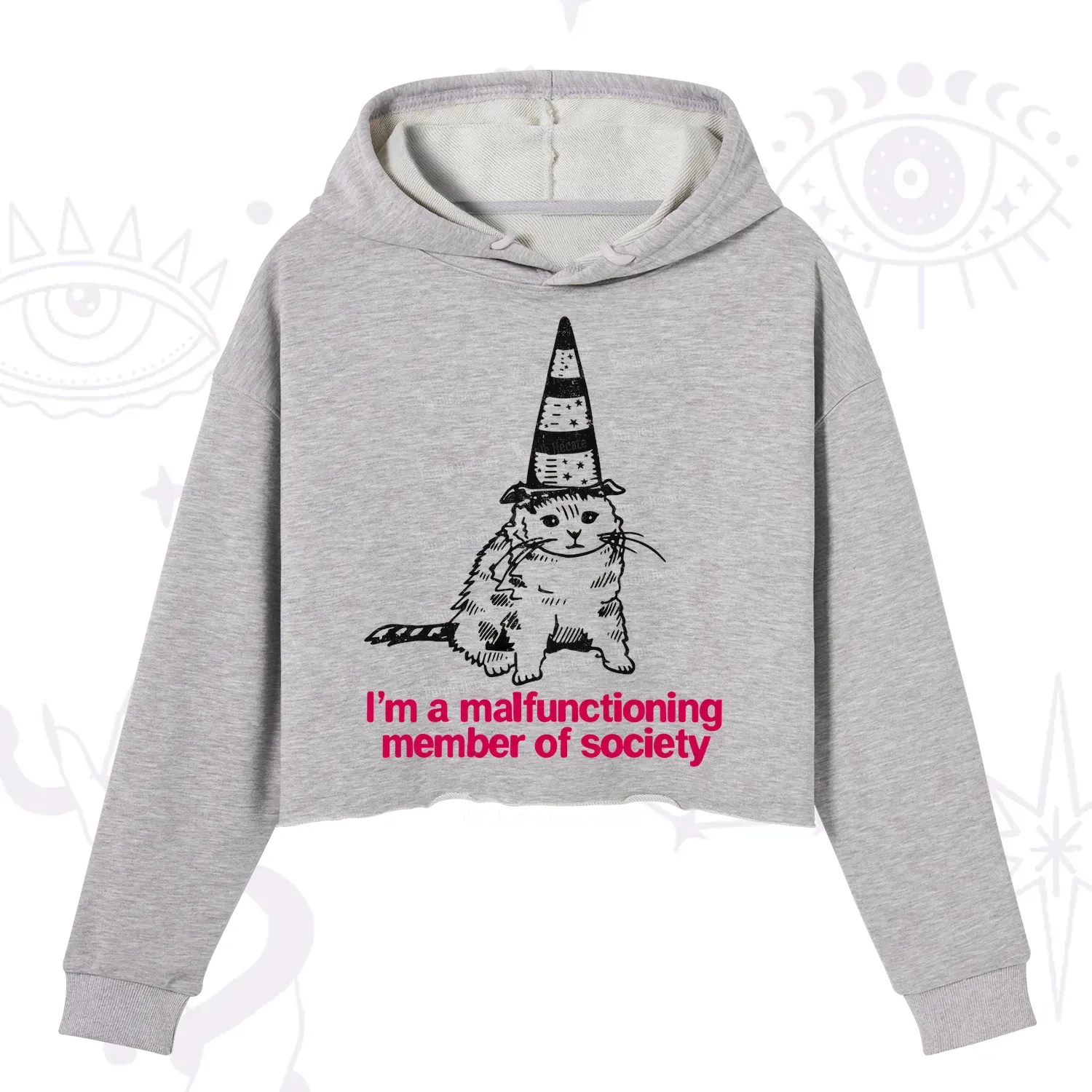 Purplehecate Social Anxiety Cat Crop Hoodie