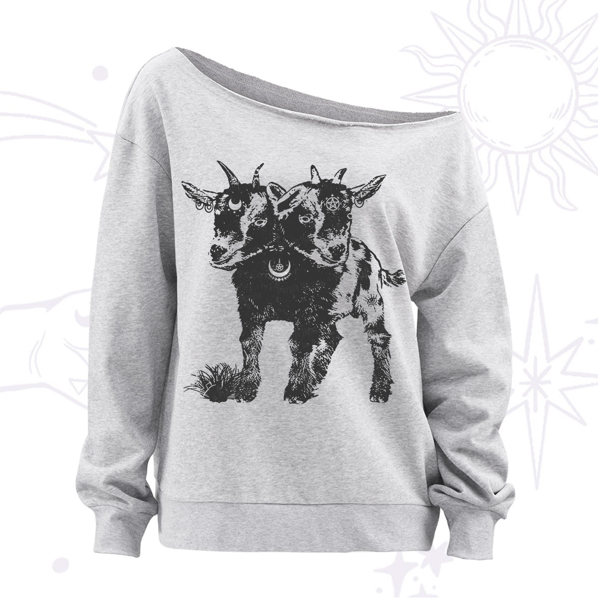 Purplehecate Two Headed Goat Off The Shoulder Sweatshirt