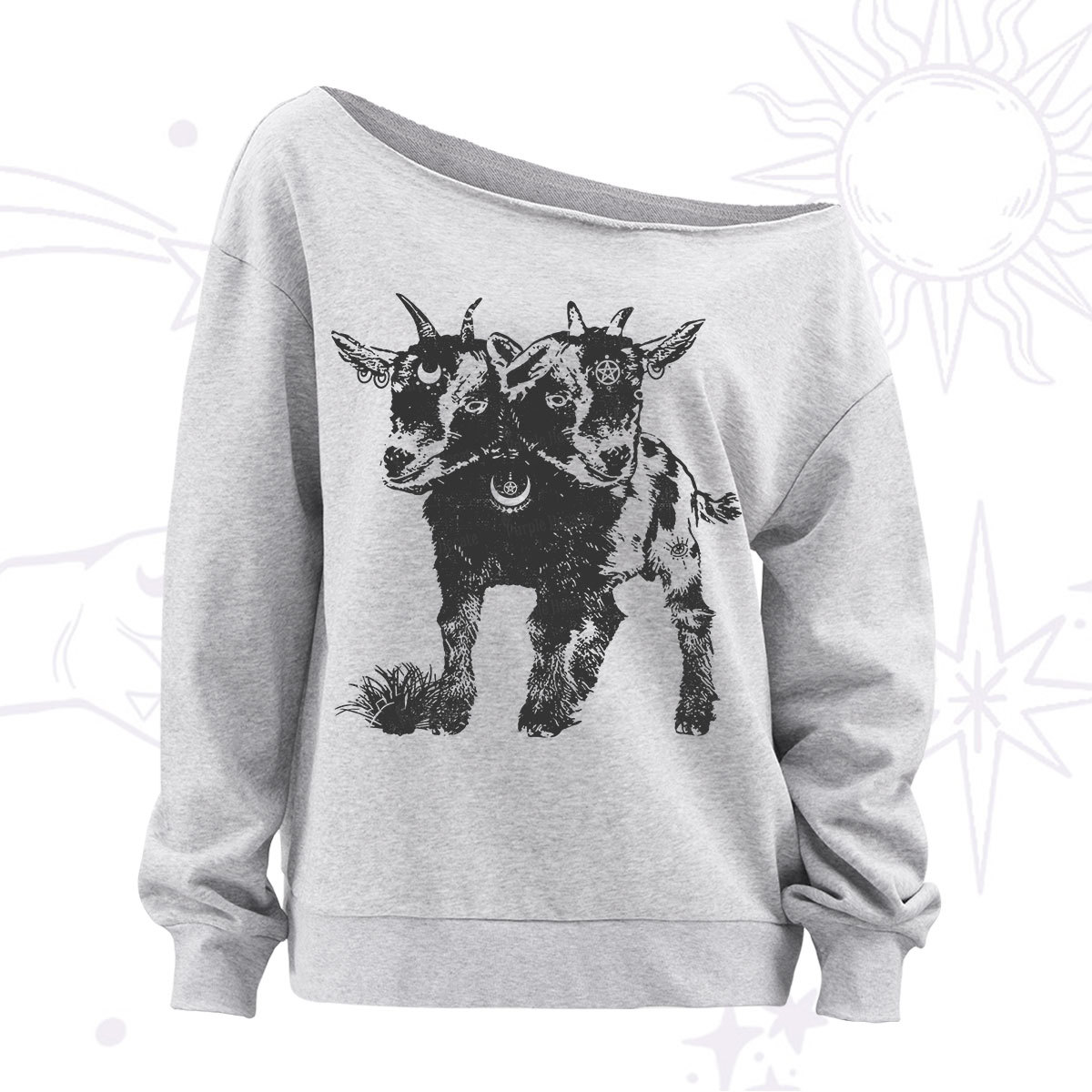 Purplehecate Two Headed Goat Off The Shoulder Sweatshirt