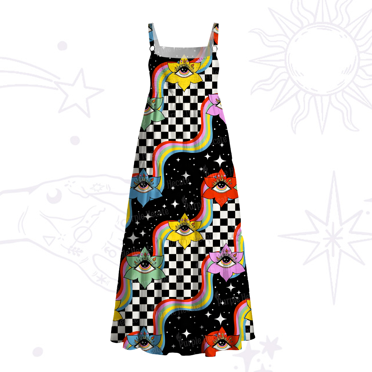 Purplehecate Enchanted Eye Blossom Wide Straps Maxi Dress