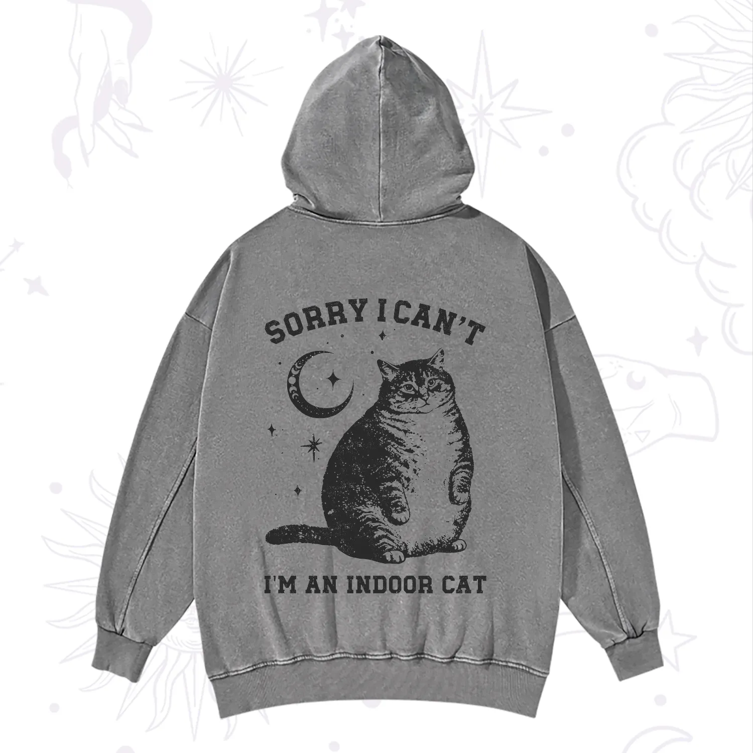 Purplehecate Sorry I Can't Go I'm an Indoor Cat Washed Hoodie