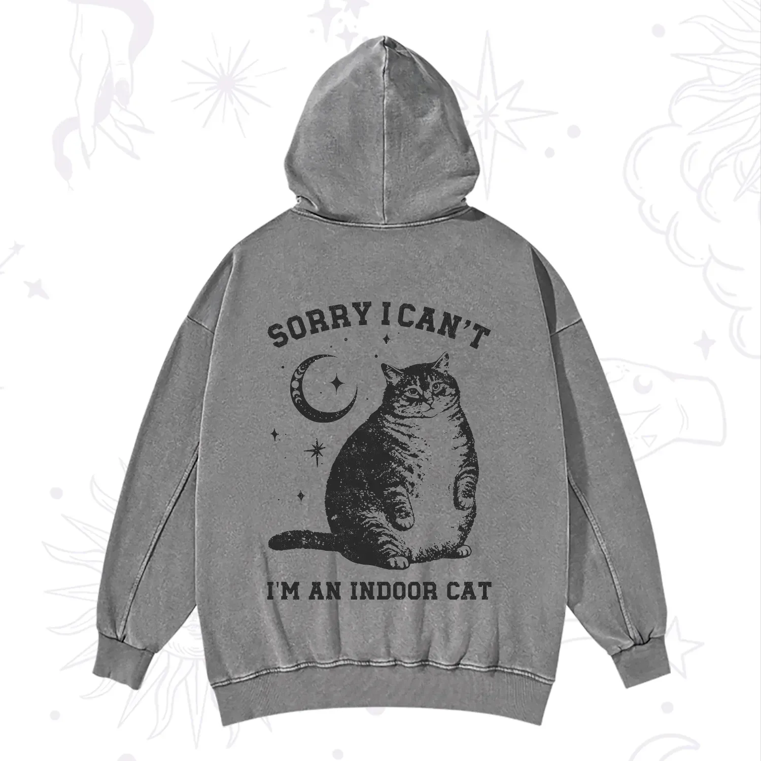 Purplehecate Sorry I Can't Go I'm an Indoor Cat Washed Hoodie