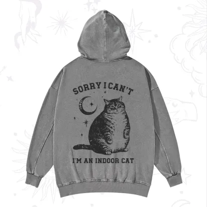 Purplehecate Sorry I Can't Go I'm an Indoor Cat Washed Hoodie