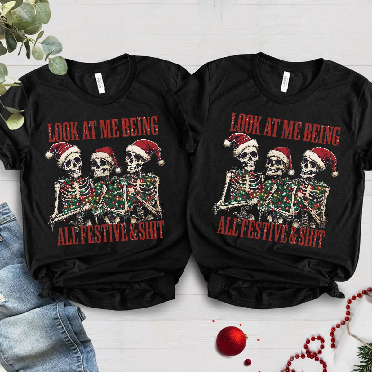Purplehecate Look At Me Being All Festive And Shit Christmas Couple T-Shirts