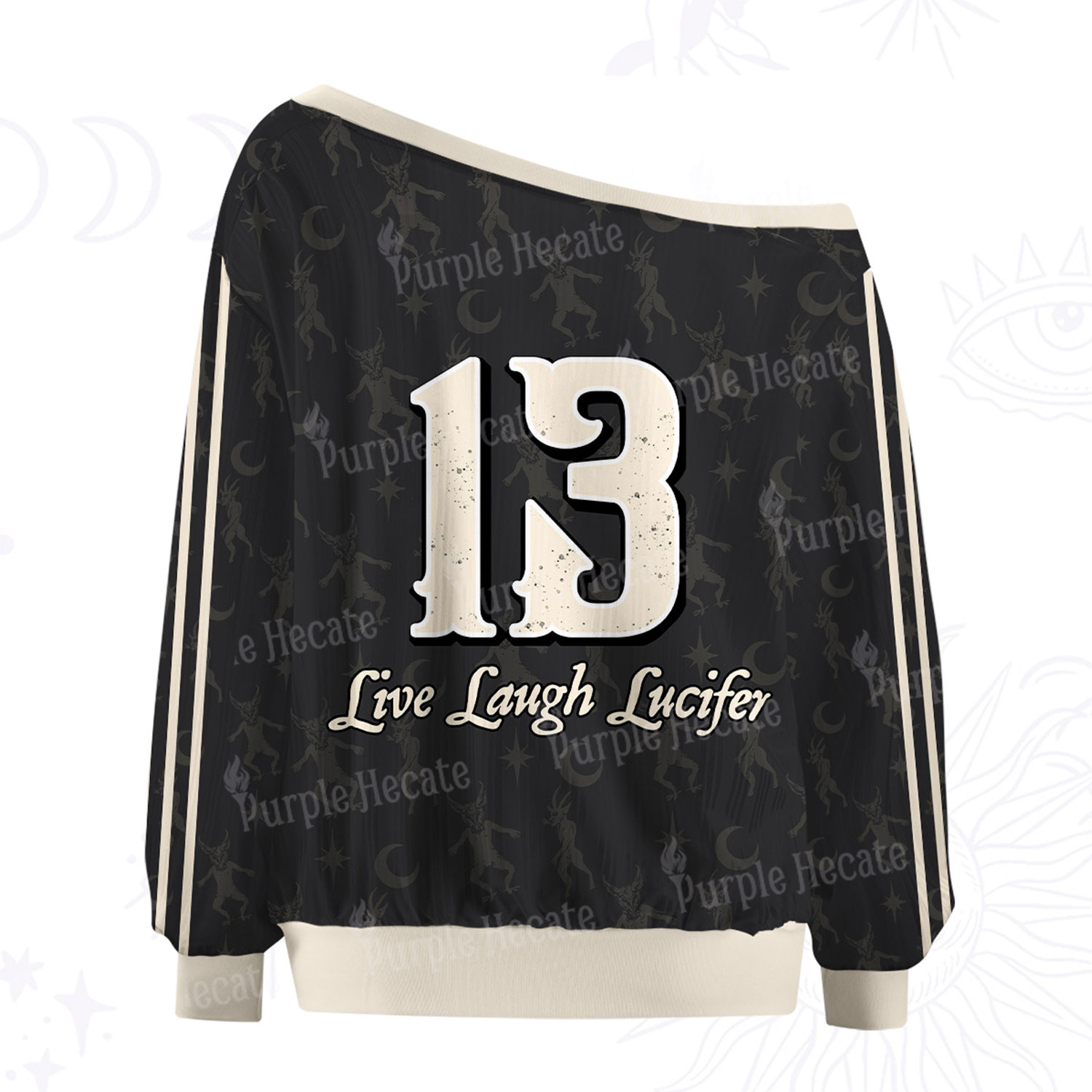 Purplehecate Live Laugh Lucifer With Wicked Delight Off The Shoulder Graphic Jersey