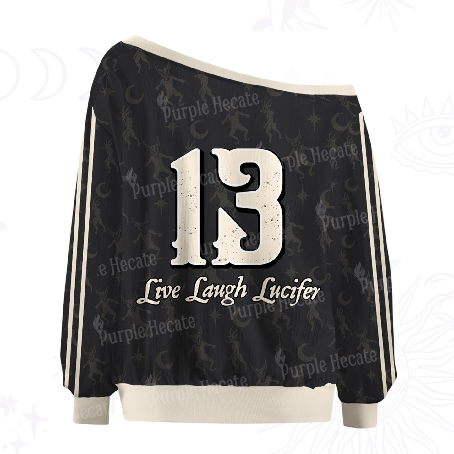 Purplehecate Live Laugh Lucifer With Wicked Delight Off The Shoulder Graphic Jersey