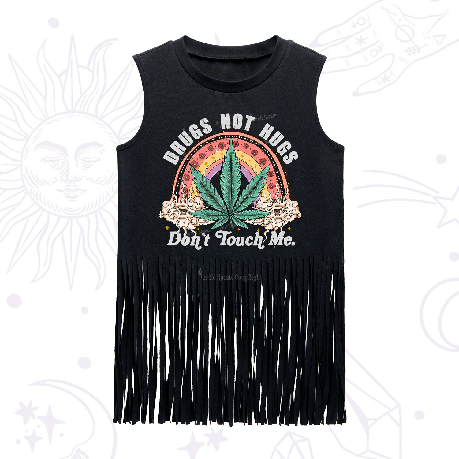 Purplehecate Drugs Not Hugs Fringe Tank Top