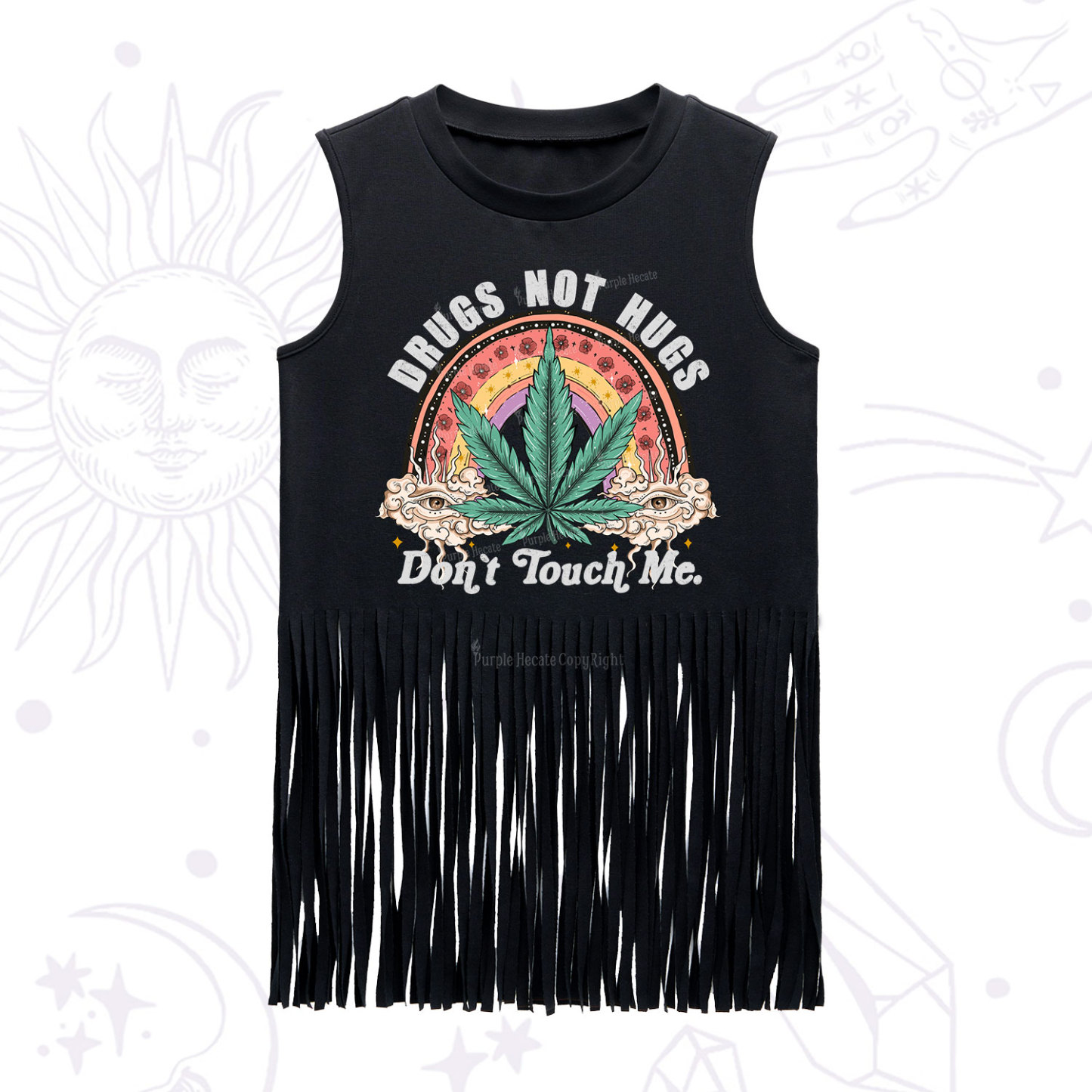 Purplehecate Drugs Not Hugs Fringe Tank Top