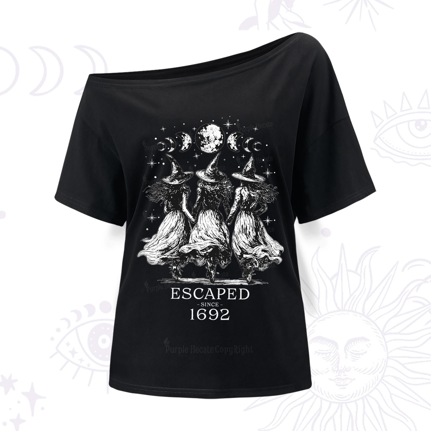 Purplehecate Escaped Since 1692 One Shoulder T-Shirt