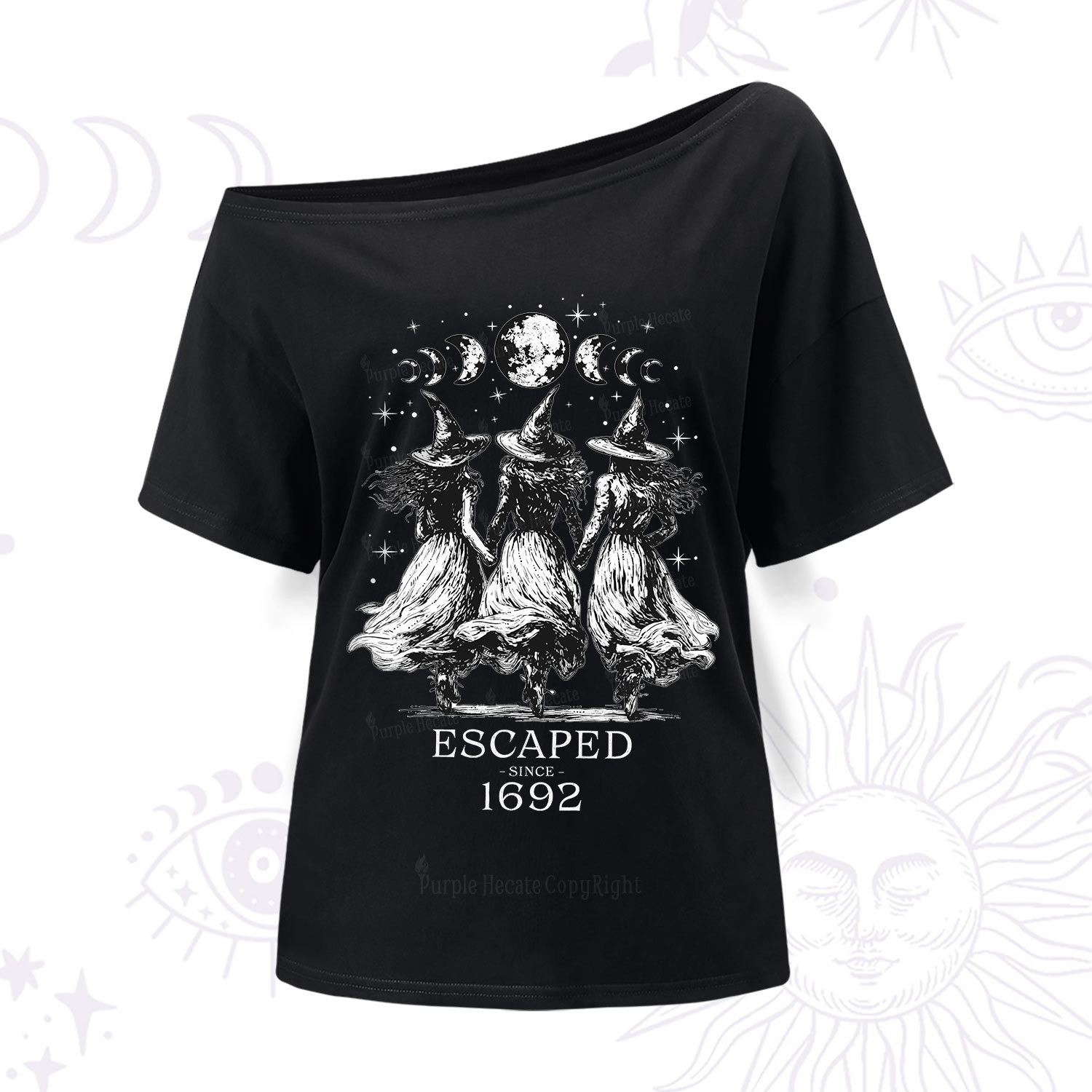 Purplehecate Escaped Since 1692 One Shoulder T-Shir