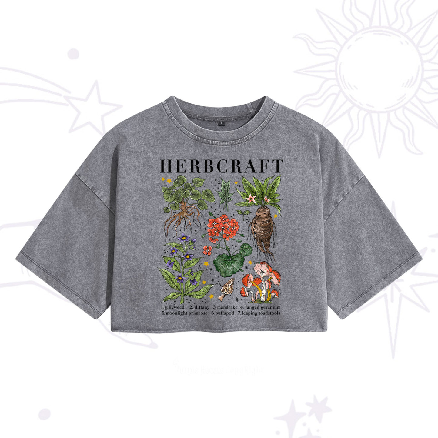 Purplehecate Magical Herbcraft Washed Cropped T-Shirt