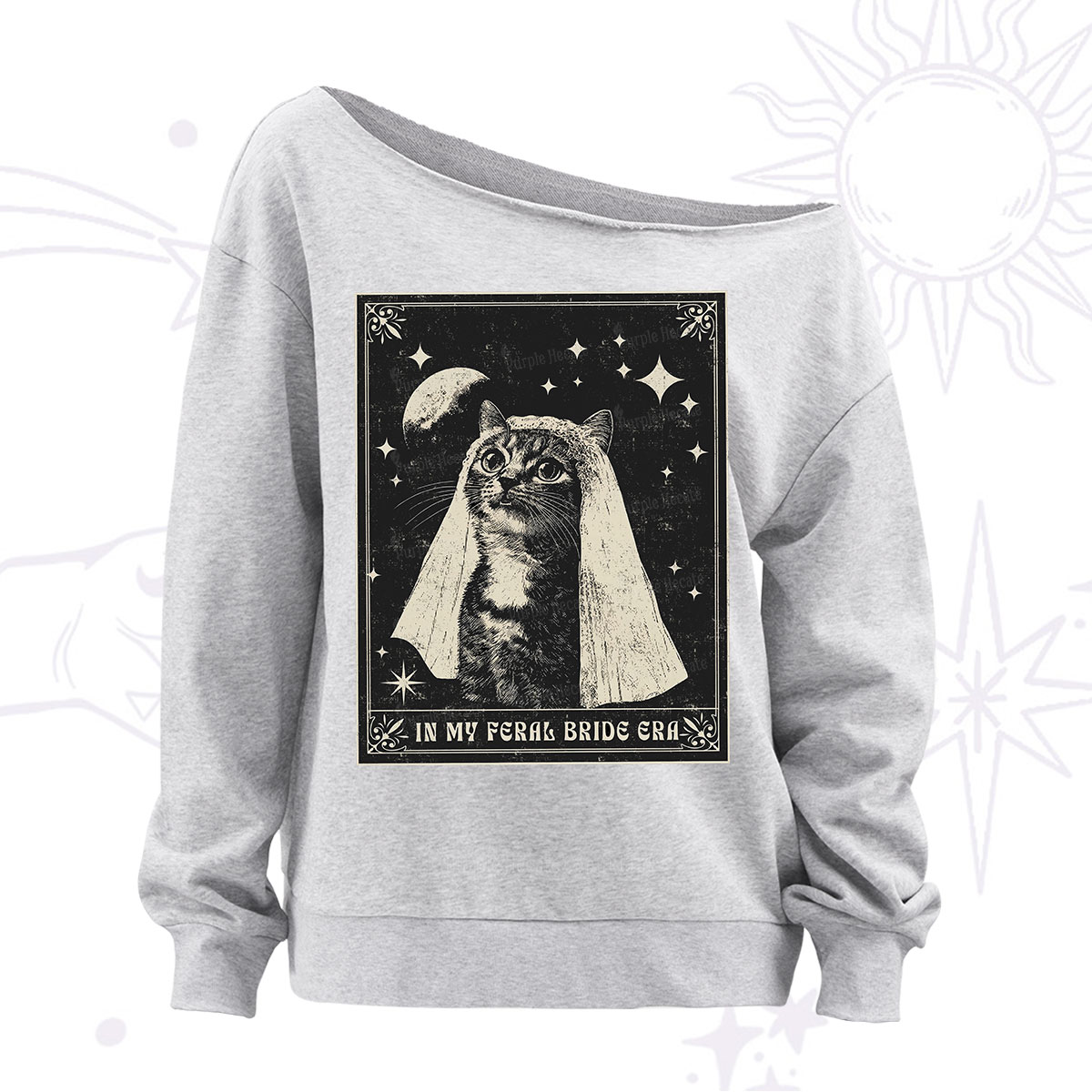 Purplehecate Cat In My Feral Bride Era Bachelorette Off The Shoulder Sweatshirt