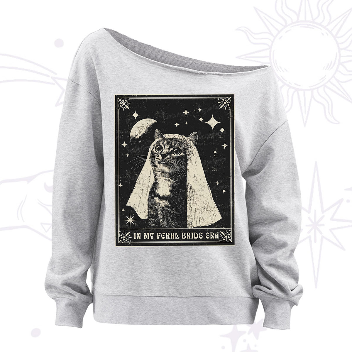 Purplehecate Cat In My Feral Bride Era Bachelorette Off The Shoulder Sweatshirt
